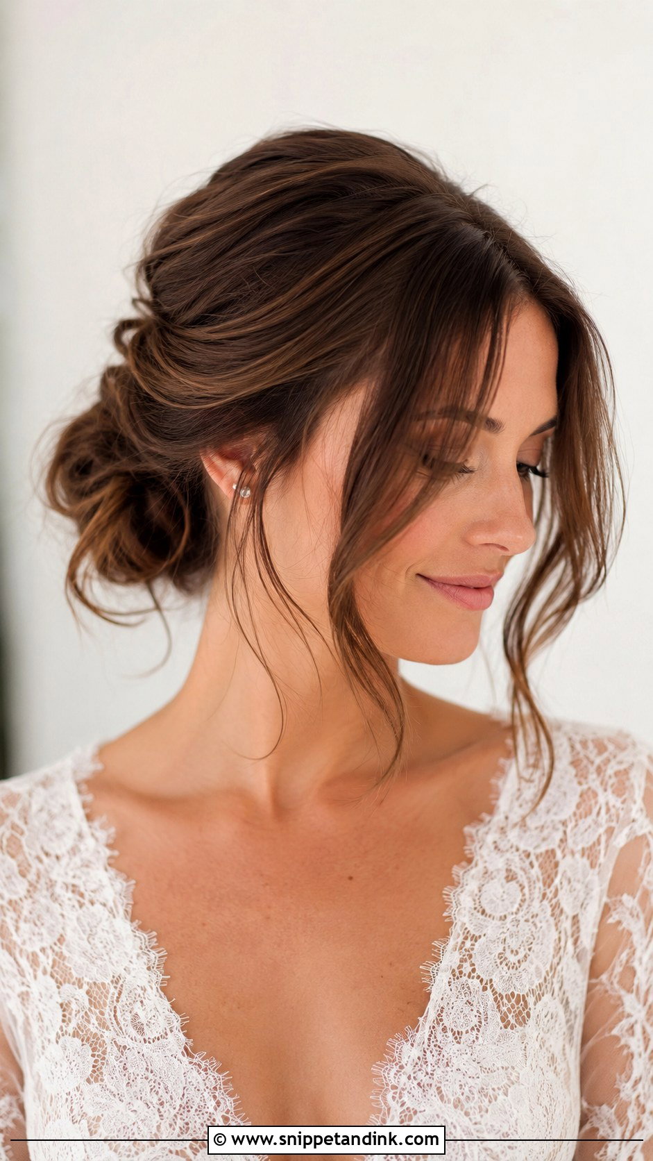 Brown Hair Updo With Curtain Bangs - Snippet and Ink - 20 Brown Hair Wedding Updo Ideas