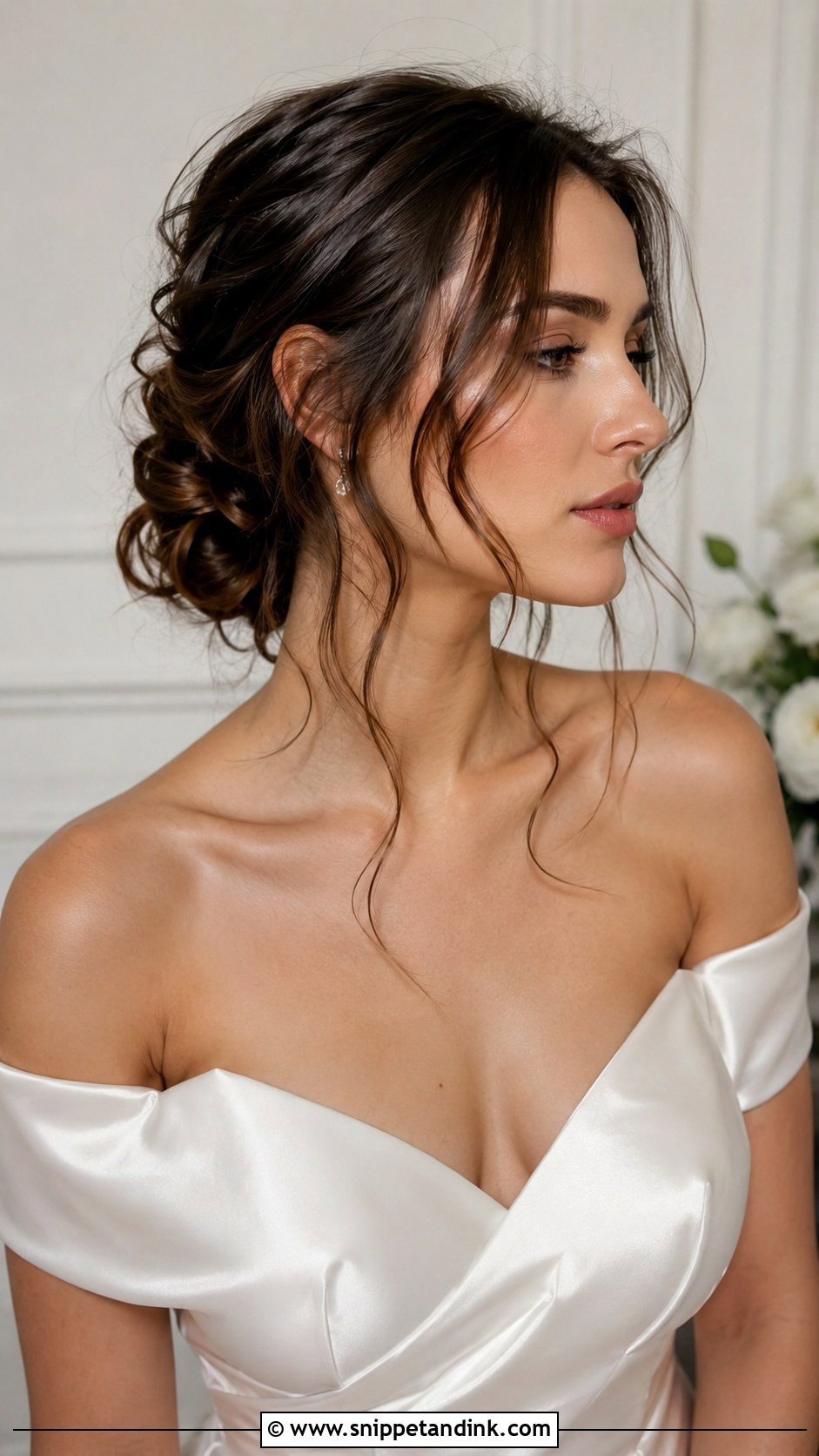Brown Hair Updo With Face Framing Pieces - Snippet and Ink - 20 Brown Hair Wedding Updo Ideas