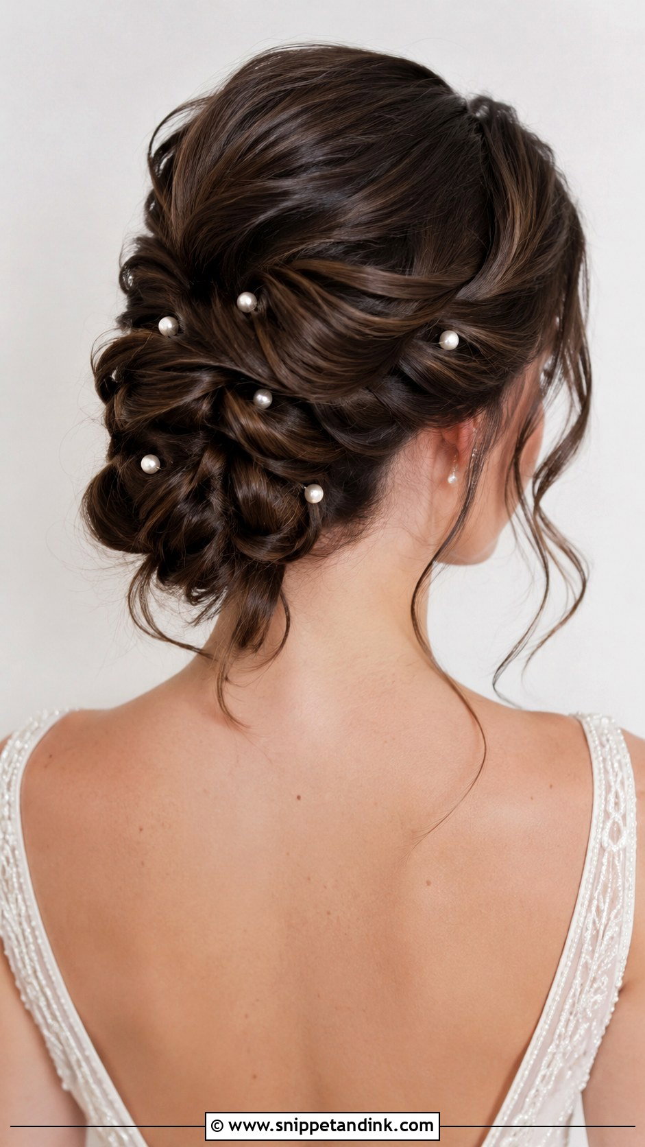Brown Hair Updo With Pearl Pins - Snippet and Ink - 20 Brown Hair Wedding Updo Ideas