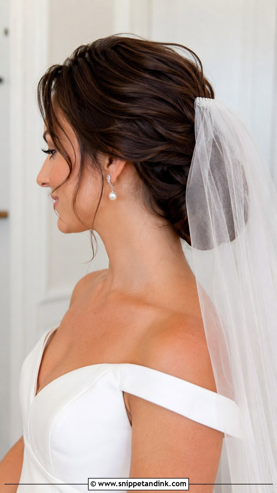Brown Hair Updo With Veil - Snippet and Ink - 20 Brown Hair Wedding Updo Ideas