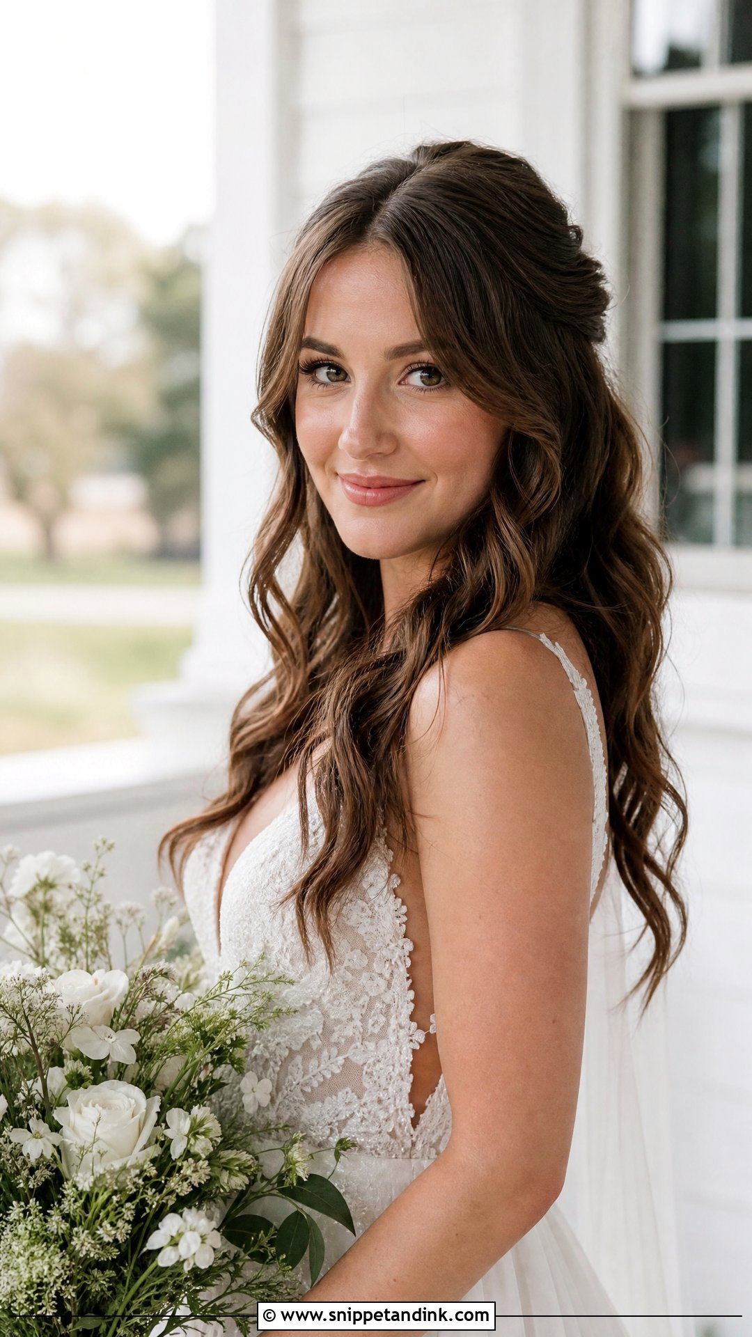 Brown Hair With Curtain Bangs - Snippet and Ink - 20 Wedding Hair Brown Ideas