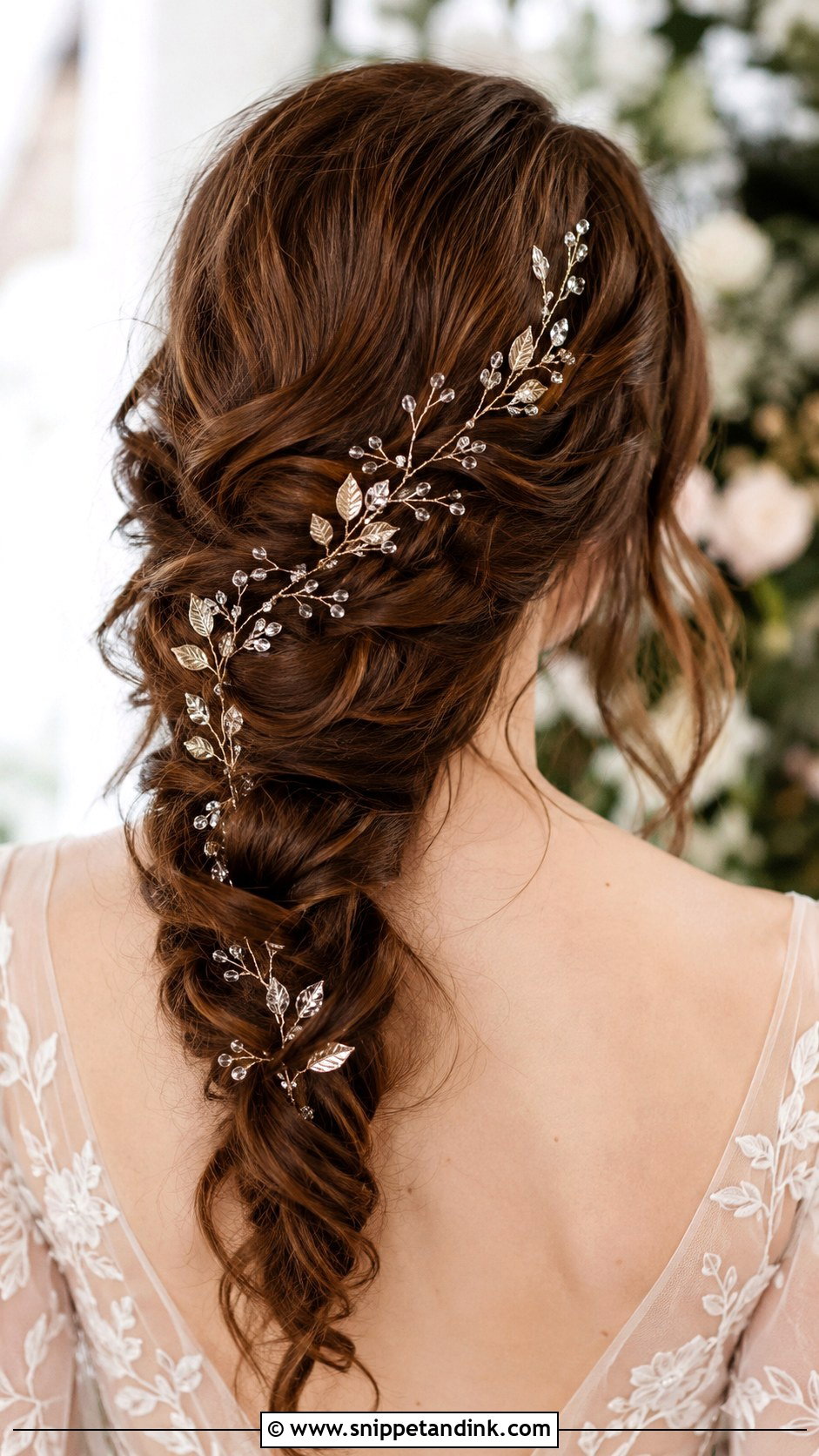 Brown Hair With Hair Vine - Snippet and Ink - 20 Brown Bridal Hair Ideas