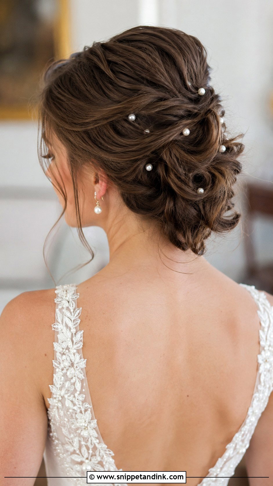 Brown Hair With Pearl Hair Accessories - Snippet and Ink - 20 Brown Bridal Hair Ideas