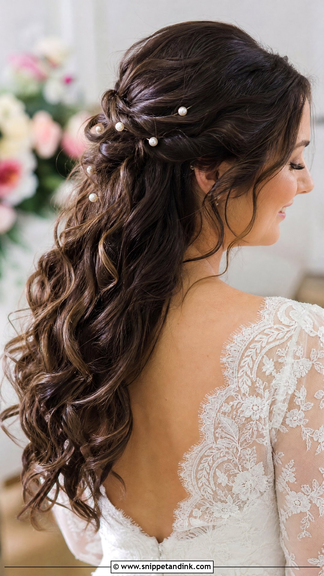 Brown Hair With Pearl Pins - Snippet and Ink - 20 Wedding Hair Brown Ideas