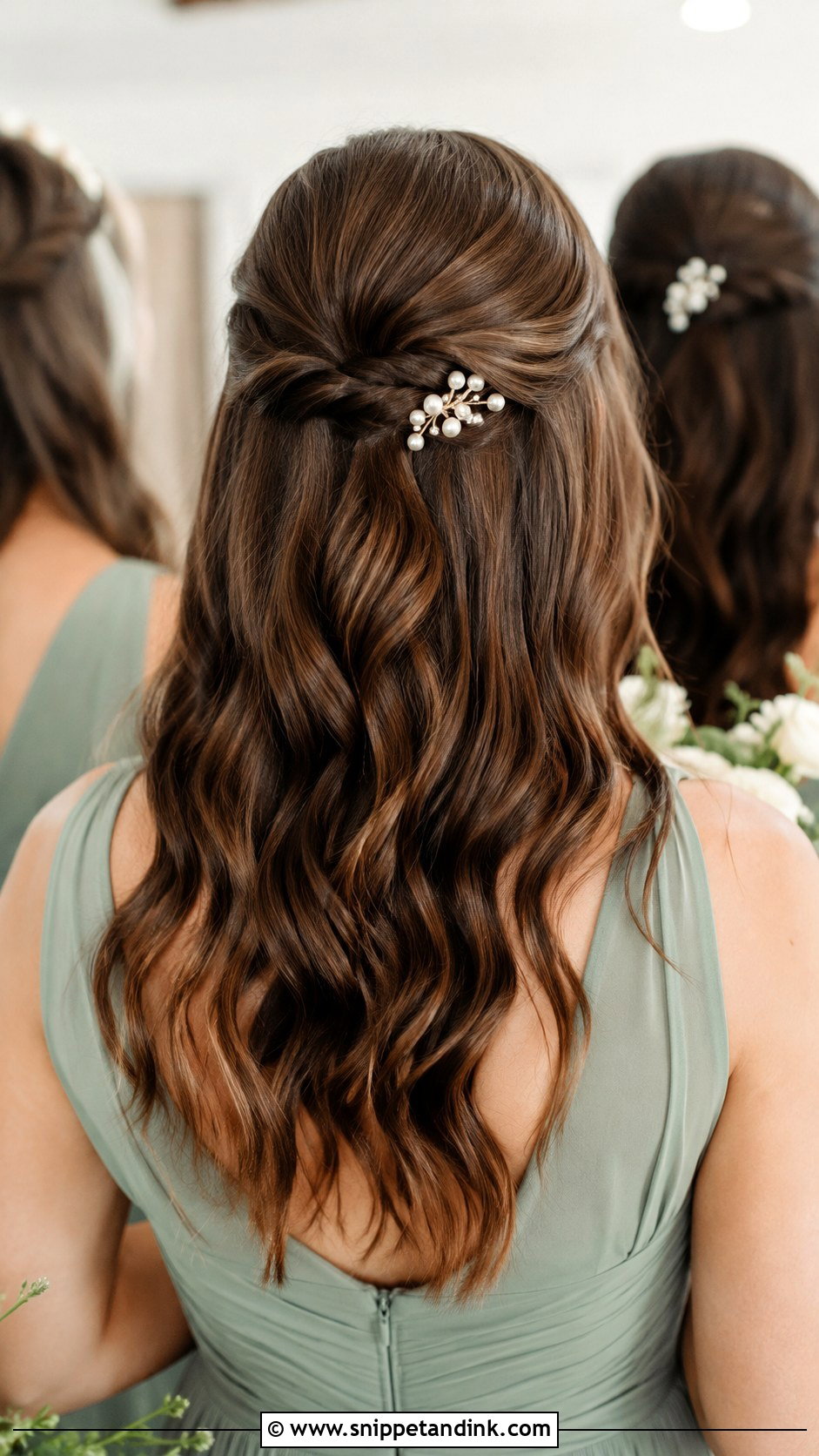 Brown Half Up Half Down Wedding Hair For Bridesmaids - Snippet and Ink - 20 Brown Half-Up Half-Down Wedding Hair Ideas