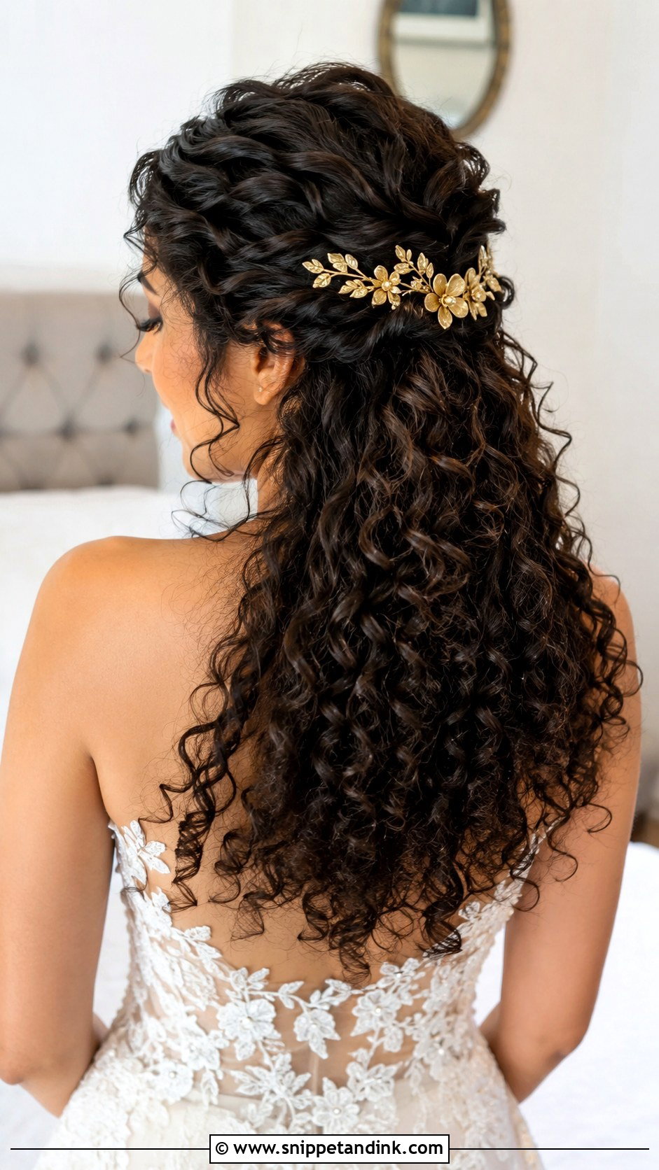 Brown Half Up Half Down Wedding Hair For Curly Hair - Snippet and Ink - 20 Brown Half-Up Half-Down Wedding Hair Ideas