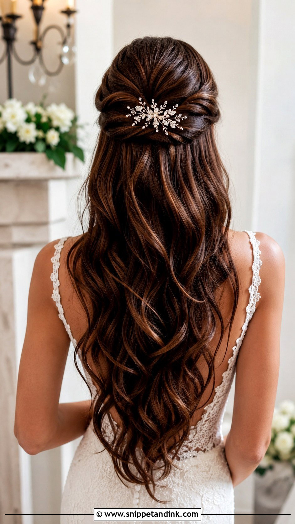 Brown Half Up Half Down Wedding Hair For Long Hair - Snippet and Ink - 20 Brown Half-Up Half-Down Wedding Hair Ideas