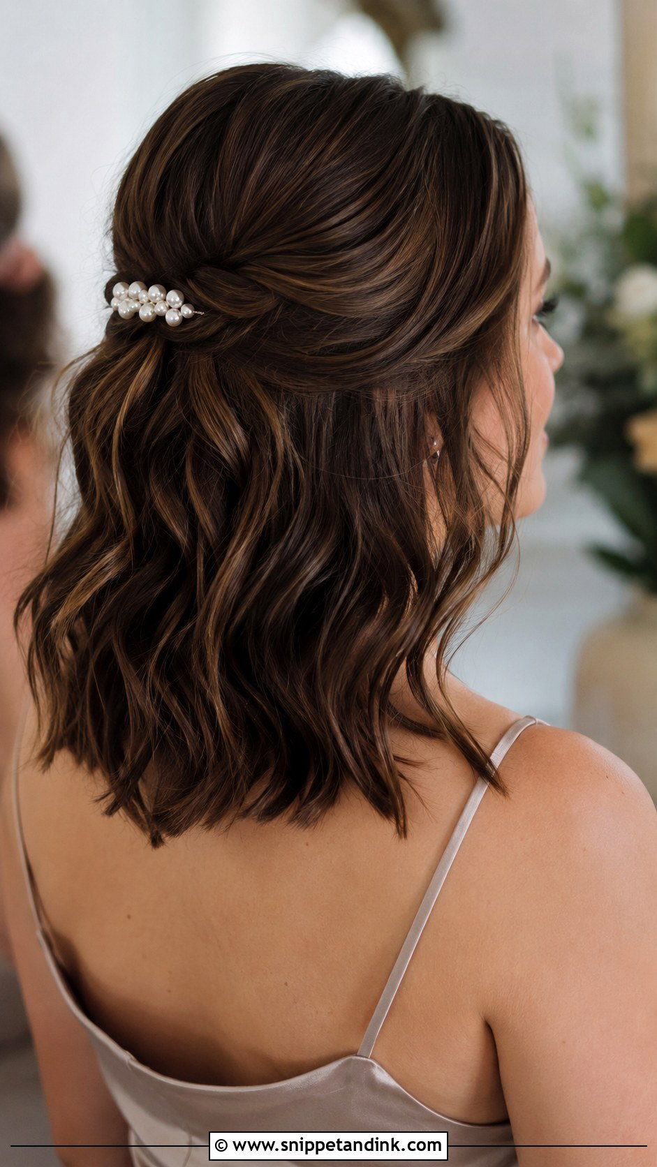 Brown Half Up Half Down Wedding Hair For Medium Hair - Snippet and Ink - 20 Brown Half-Up Half-Down Wedding Hair Ideas
