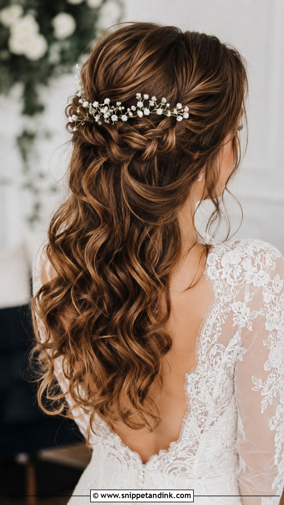 Brown Half Up Half Down Wedding Hair With Crown Braid - Snippet and Ink - 20 Brown Half-Up Half-Down Wedding Hair Ideas