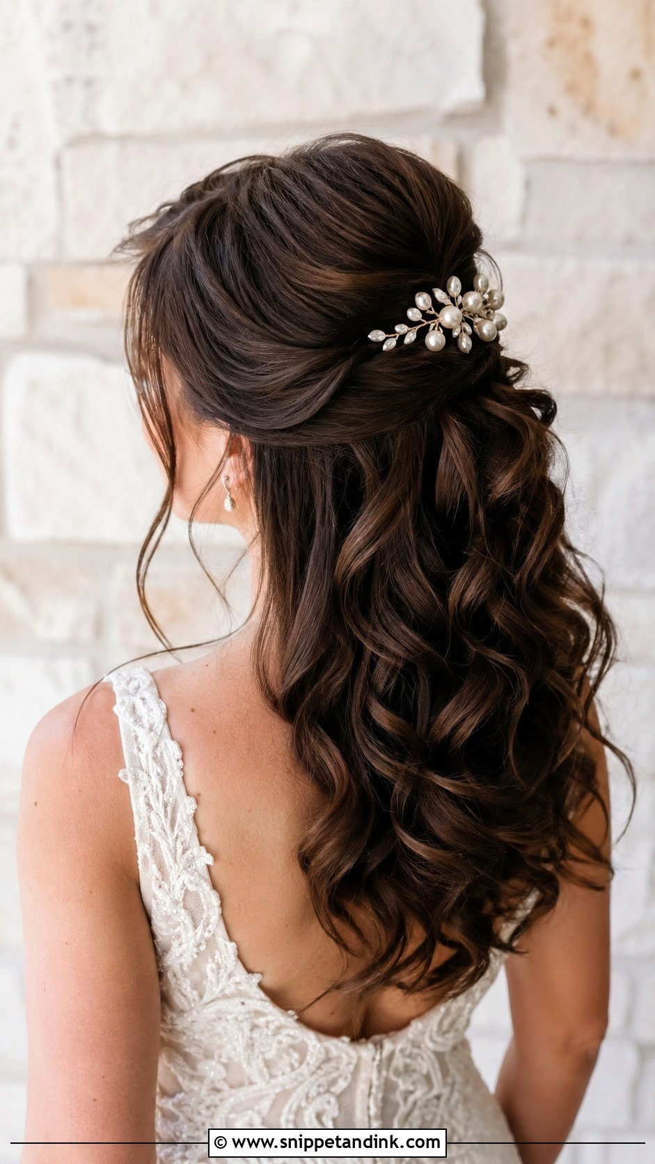 Brown Half Up Half Down Wedding Hair With Curls - Snippet and Ink - 20 Brown Half-Up Half-Down Wedding Hair Ideas