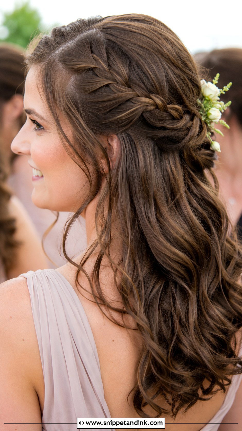 Brown Half Up Half Down Wedding Hair With Side Braid - Snippet and Ink - 20 Brown Half-Up Half-Down Wedding Hair Ideas
