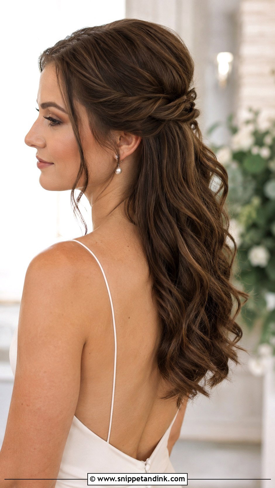 Brown Half Up Half Down Wedding Hair With Twists - Snippet and Ink - 20 Brown Half-Up Half-Down Wedding Hair Ideas
