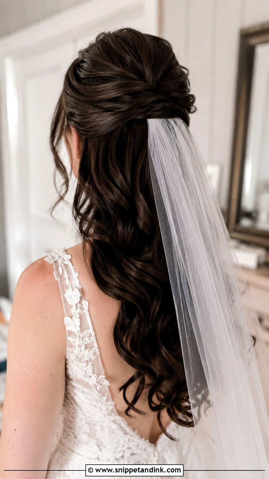 Brown Half Up Half Down Wedding Hair With Veil - Snippet and Ink - 20 Brown Half-Up Half-Down Wedding Hair Ideas