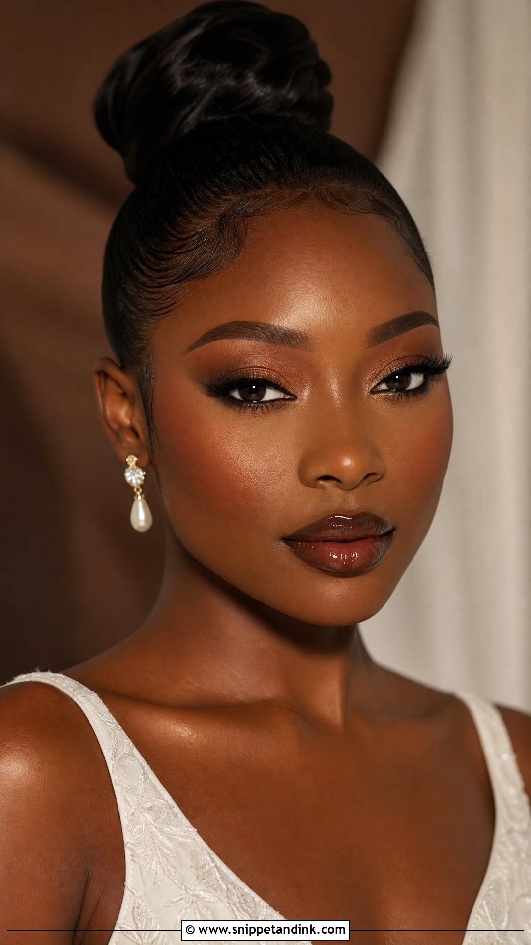 Brown Lip Black Bridal Makeup - Snippet and Ink - 20 Black Bridal Makeup Wedding Day Ideas