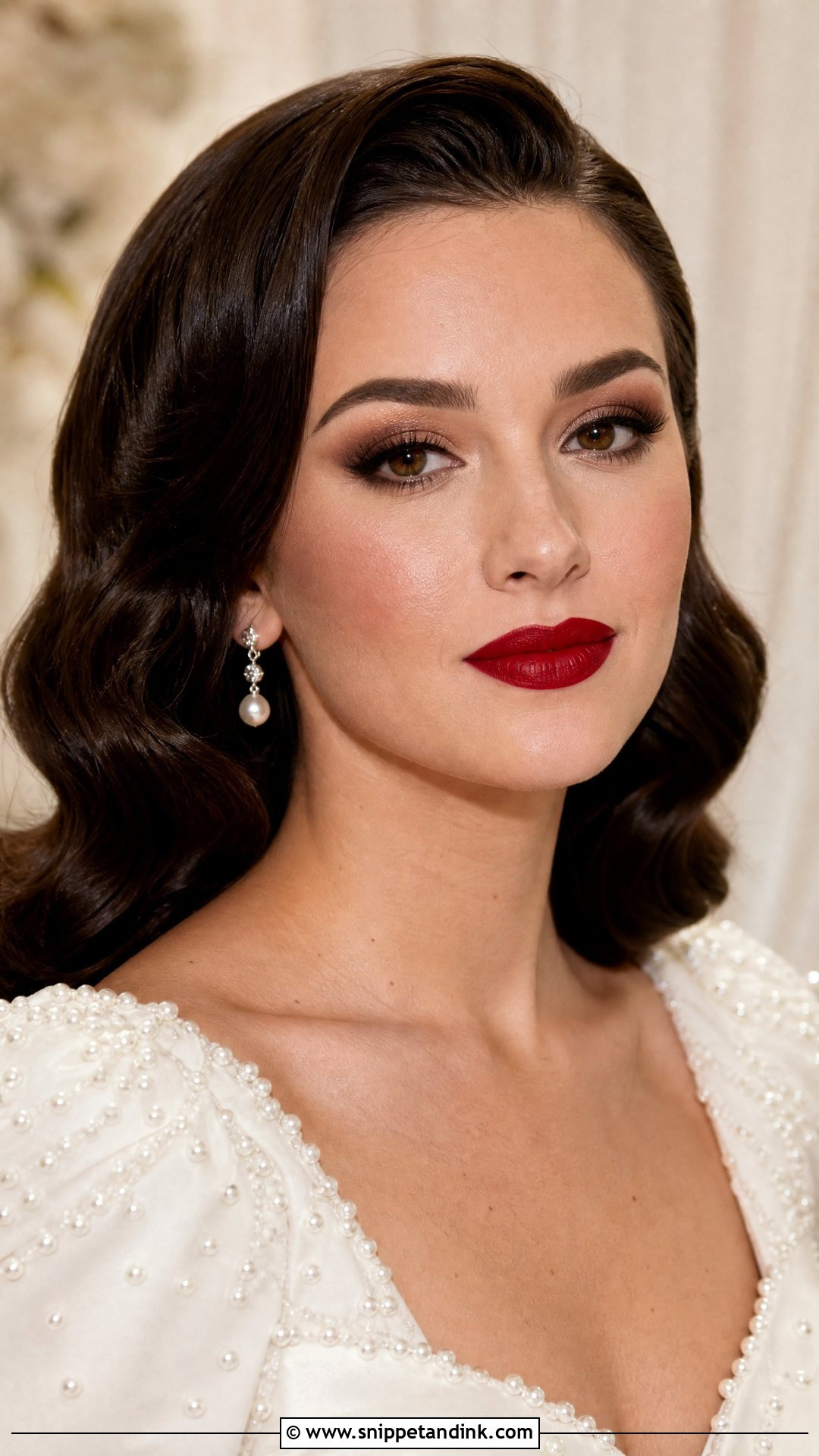 Brown Smokey Bridal Makeup With Red Lip - Snippet and Ink - 20 Smokey Bridal Makeup Ideas