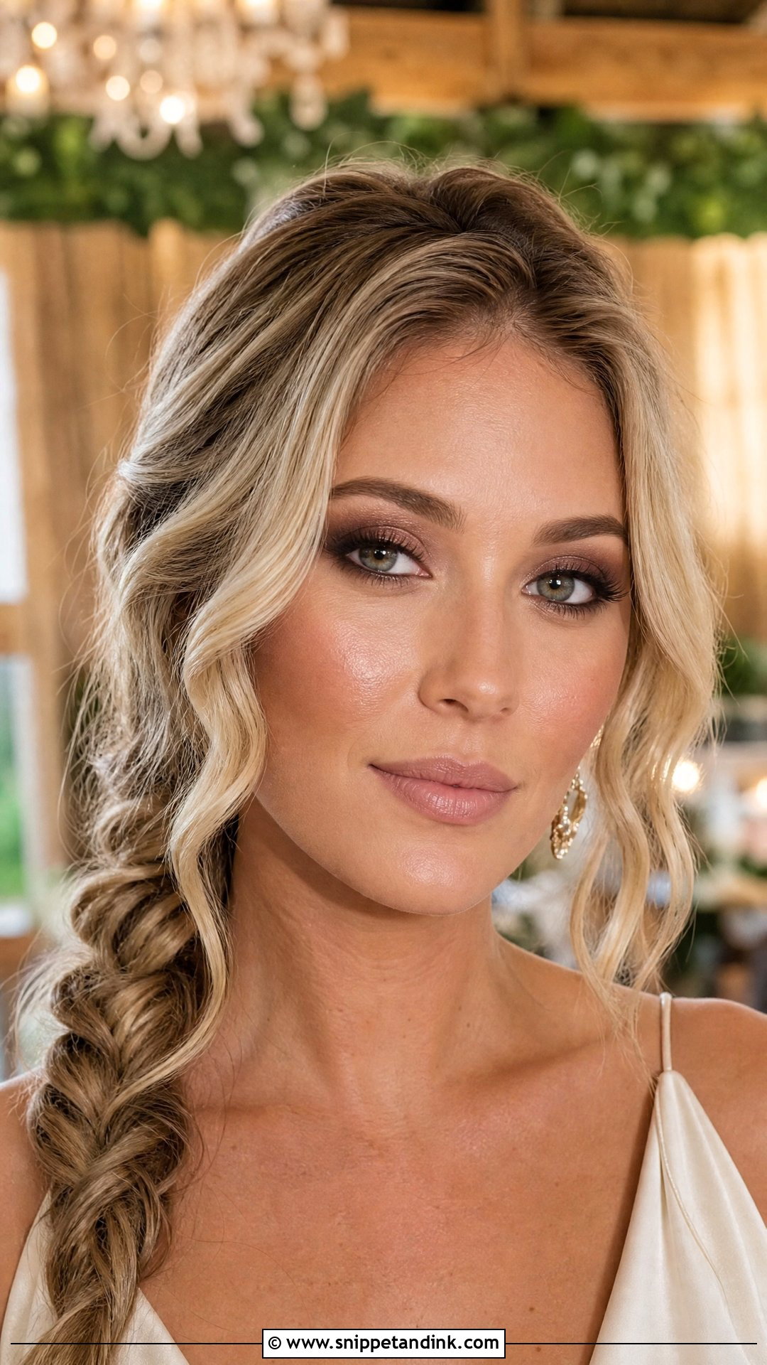 Brown Smokey Makeup With Side Braid - Snippet and Ink - 20 Braid Makeup Wedding Ideas