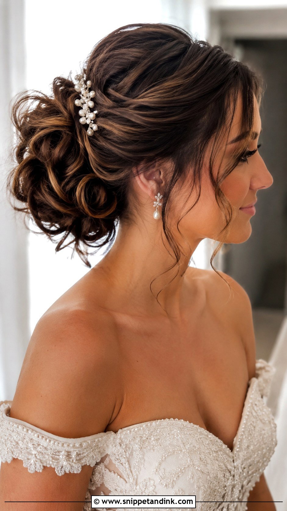 Brown Twisted Updo With Tendrils - Snippet and Ink - 20 Brown Bridal Hair Ideas