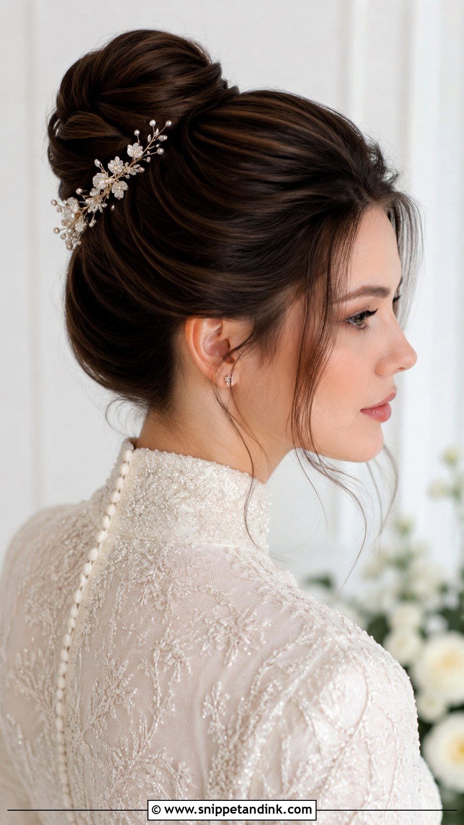 Brown Wedding High Bun - Snippet and Ink - 20 Brown Wedding Hairstyles