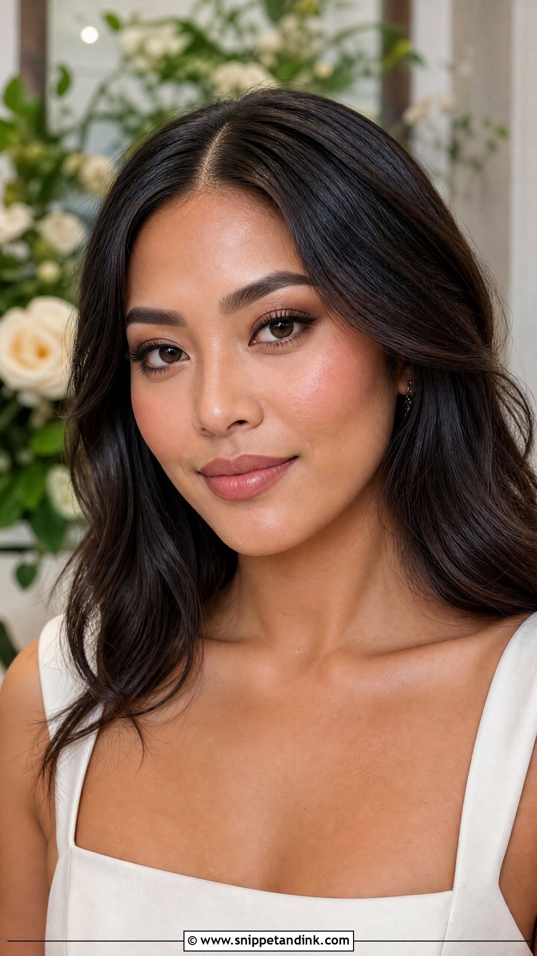 Brown Wedding Makeup With Middle Part Hair - Snippet and Ink - 20 Wedding Makeup and Hair Ideas