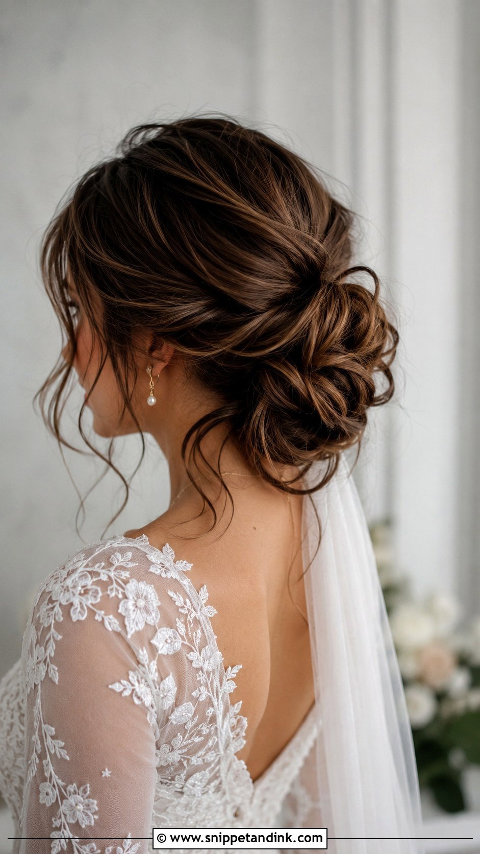 Brown Wedding Messy Bun - Snippet and Ink - 20 Brown Wedding Hairstyles