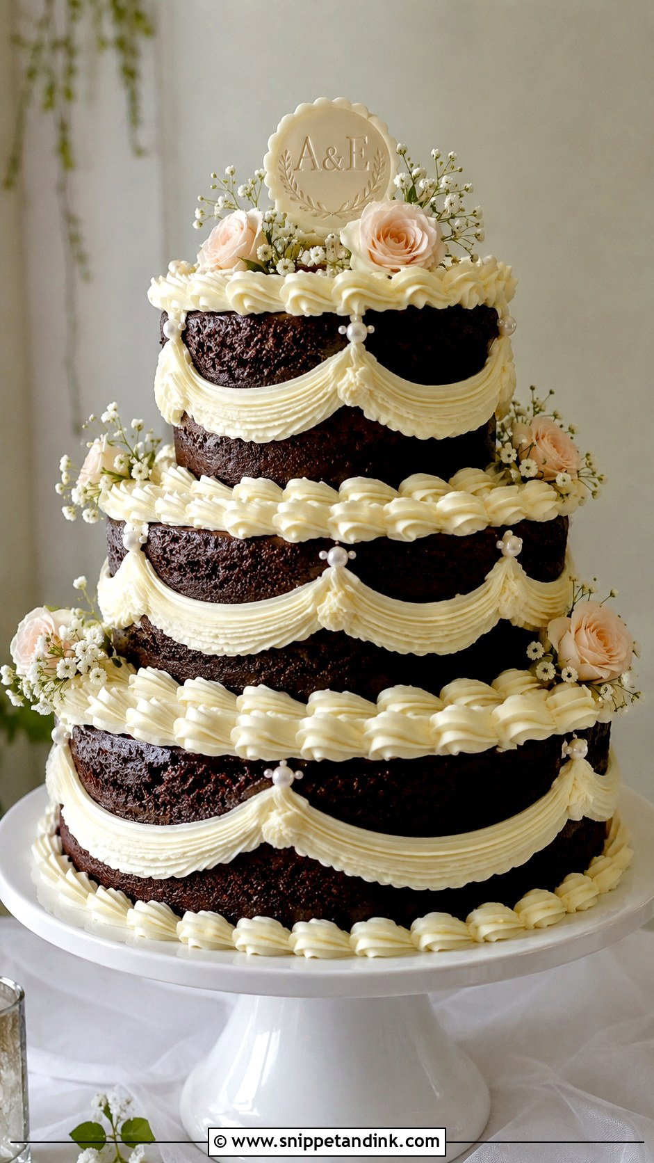 Brownie Wedding Cake With Buttercream Piping - Snippet and Ink - 20 Wedding Brownie Cake Ideas