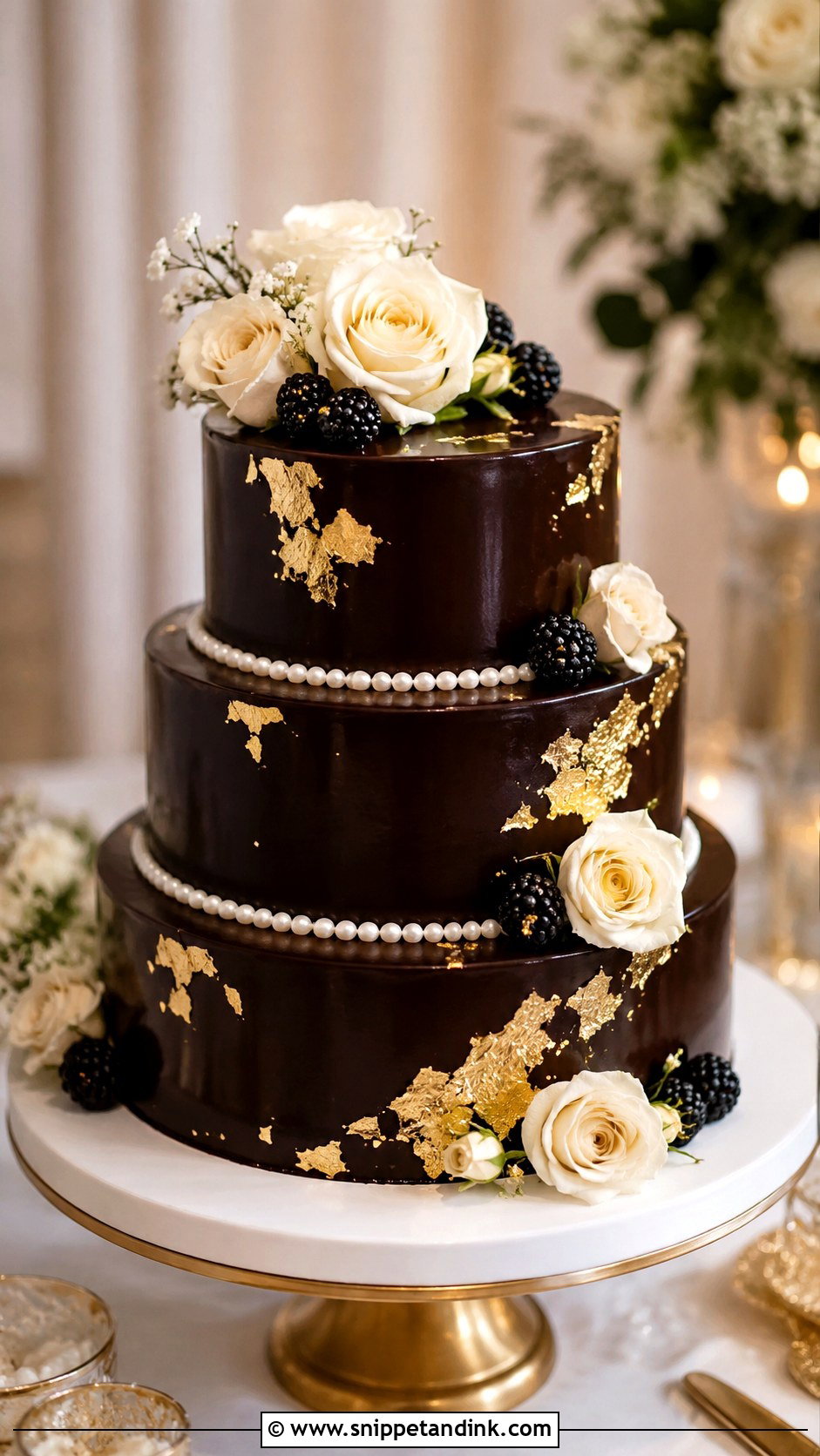 Brownie Wedding Cake With Gold Leaf - Snippet and Ink - 20 Wedding Brownie Cake Ideas