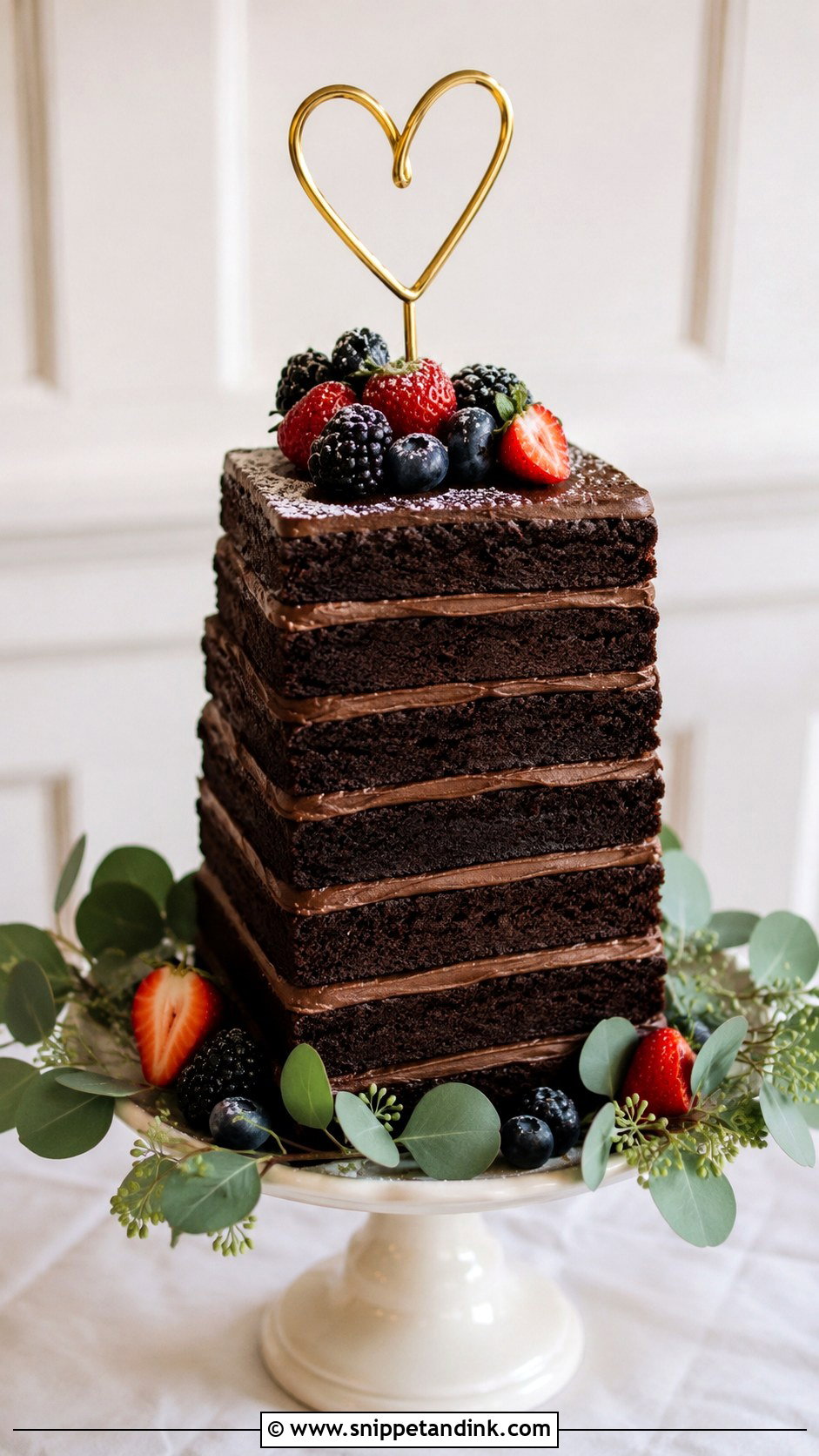 Brownie Wedding Cake With Heart Topper - Snippet and Ink - 20 Wedding Brownie Cake Ideas