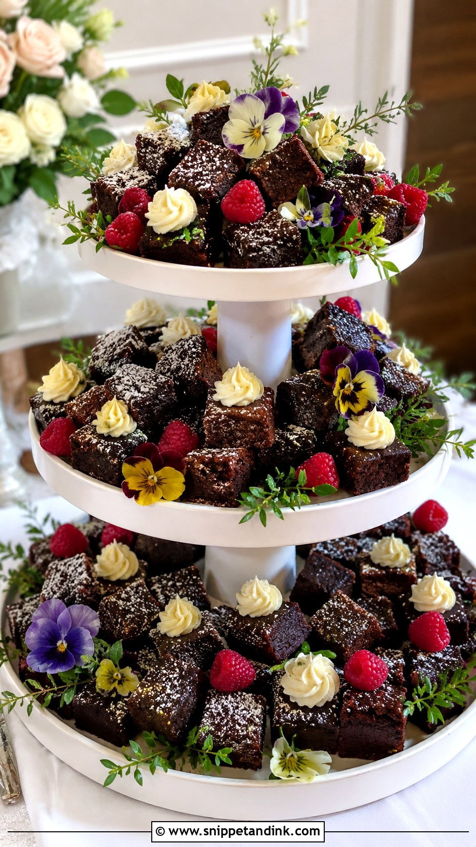 Brownie Wedding Cake With Mini Brownies - Snippet and Ink - 20 Wedding Brownie Cake Ideas