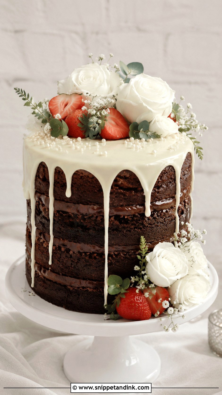 Brownie Wedding Cake With White Chocolate Drip - Snippet and Ink - 20 Wedding Brownie Cake Ideas