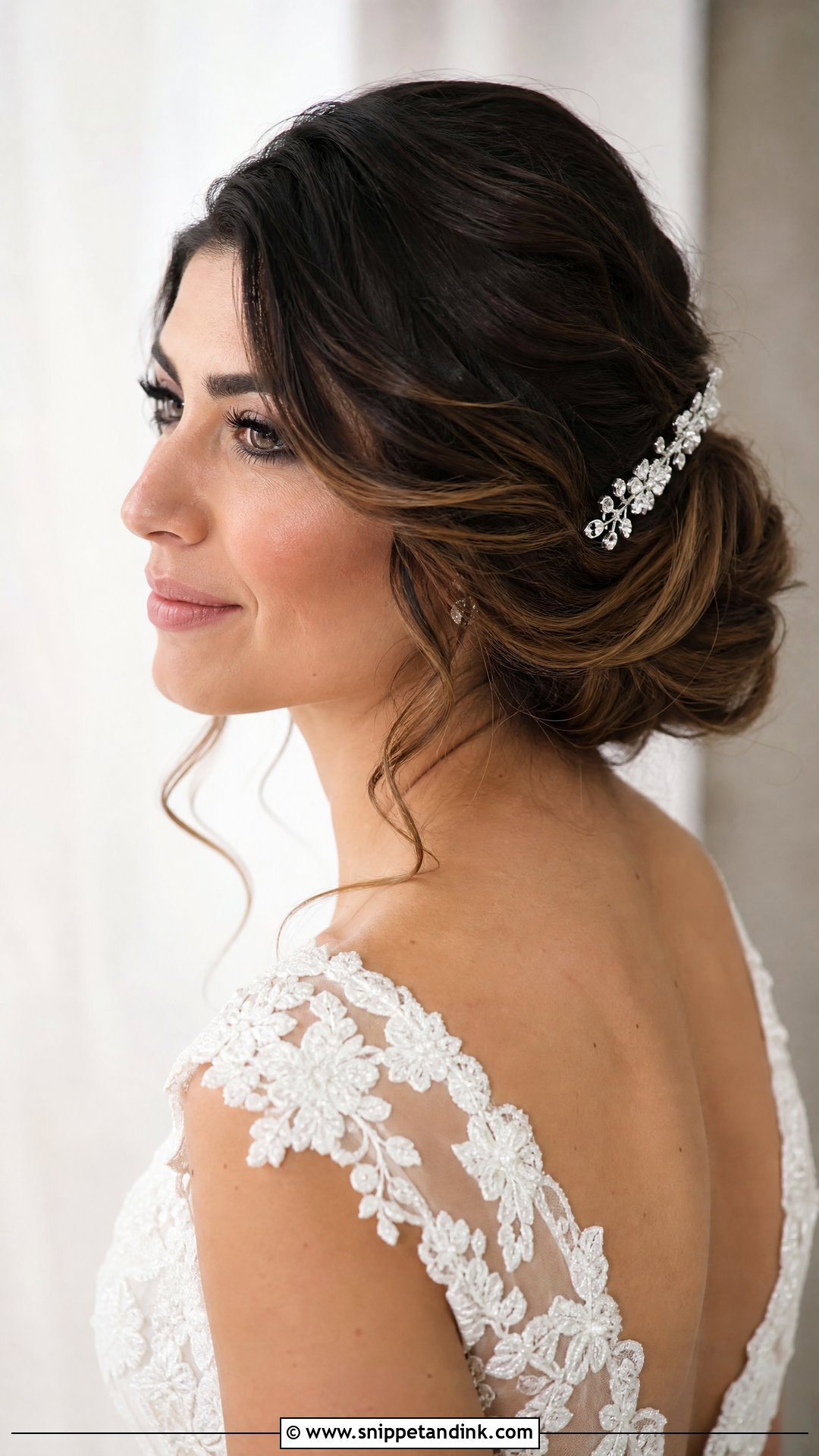 Brunette Balayage Bridal Updo - Snippet and Ink - 15 Bridal Hair Color Balayage Ideas