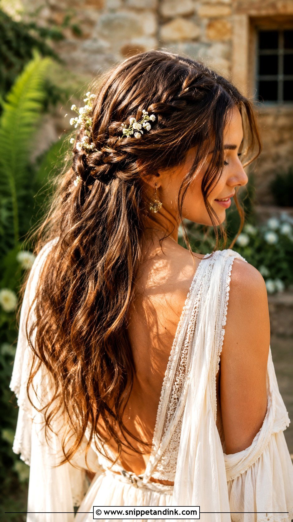 Brunette Boho Braided Half Up - Snippet and Ink - 25 Brunette Wedding Hairstyles