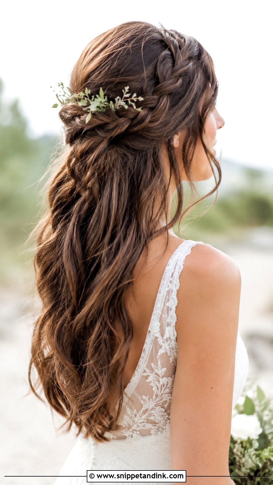 Brunette Boho Braided Half Up - Snippet and Ink - 25 Brunette Bridal Hair Ideas