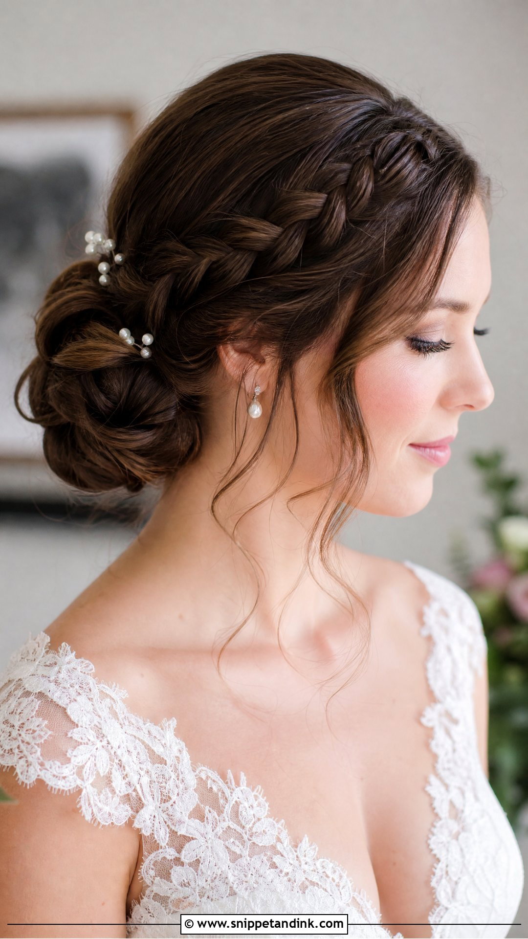 Brunette Braided Low Bun Bridal Updo - Snippet and Ink - 15 Brunette Bridal Hair Updo Ideas