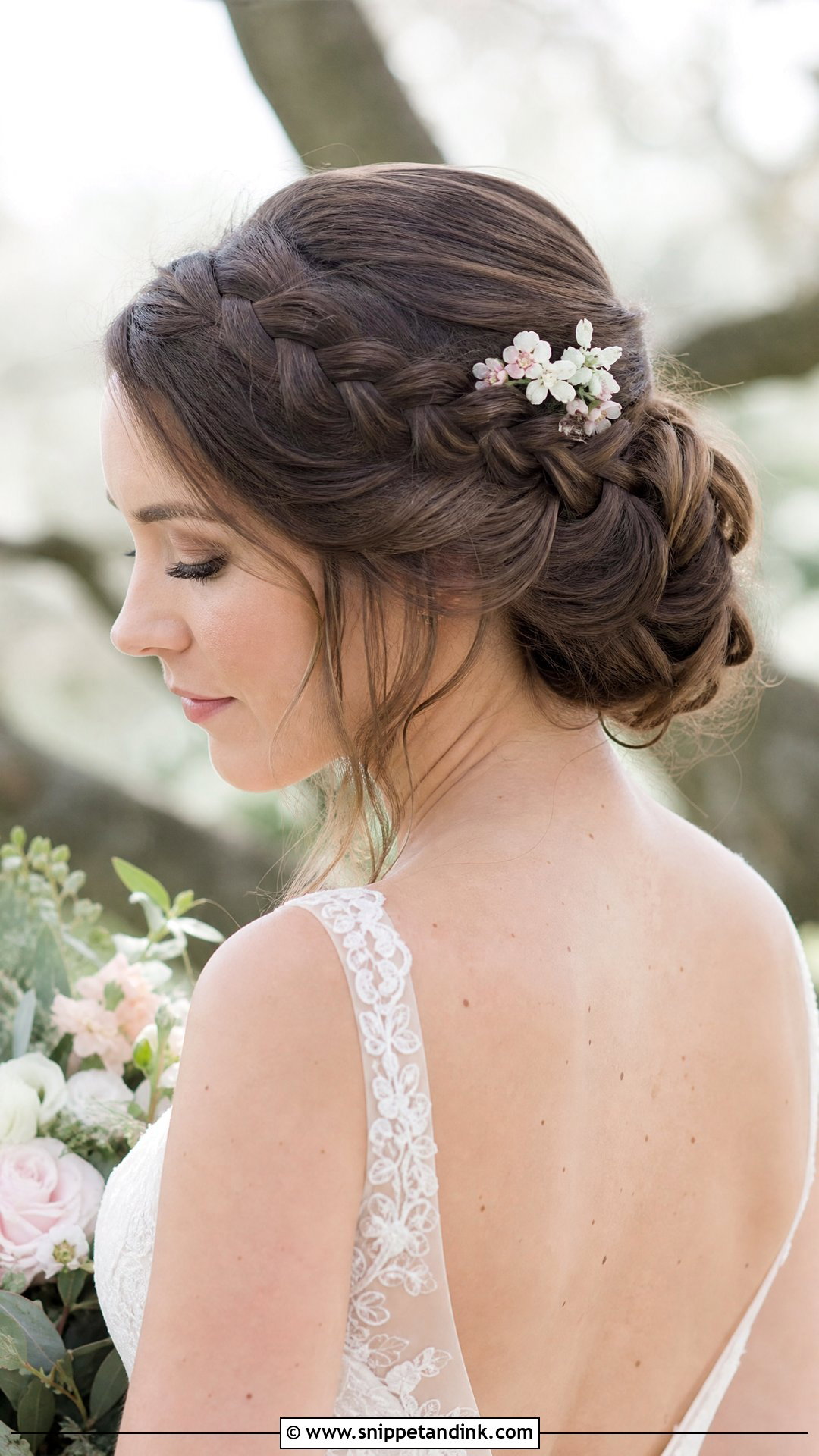 Brunette Bridal Braided Bun - Snippet and Ink - 15 Brunette Bridal Hairstyles
