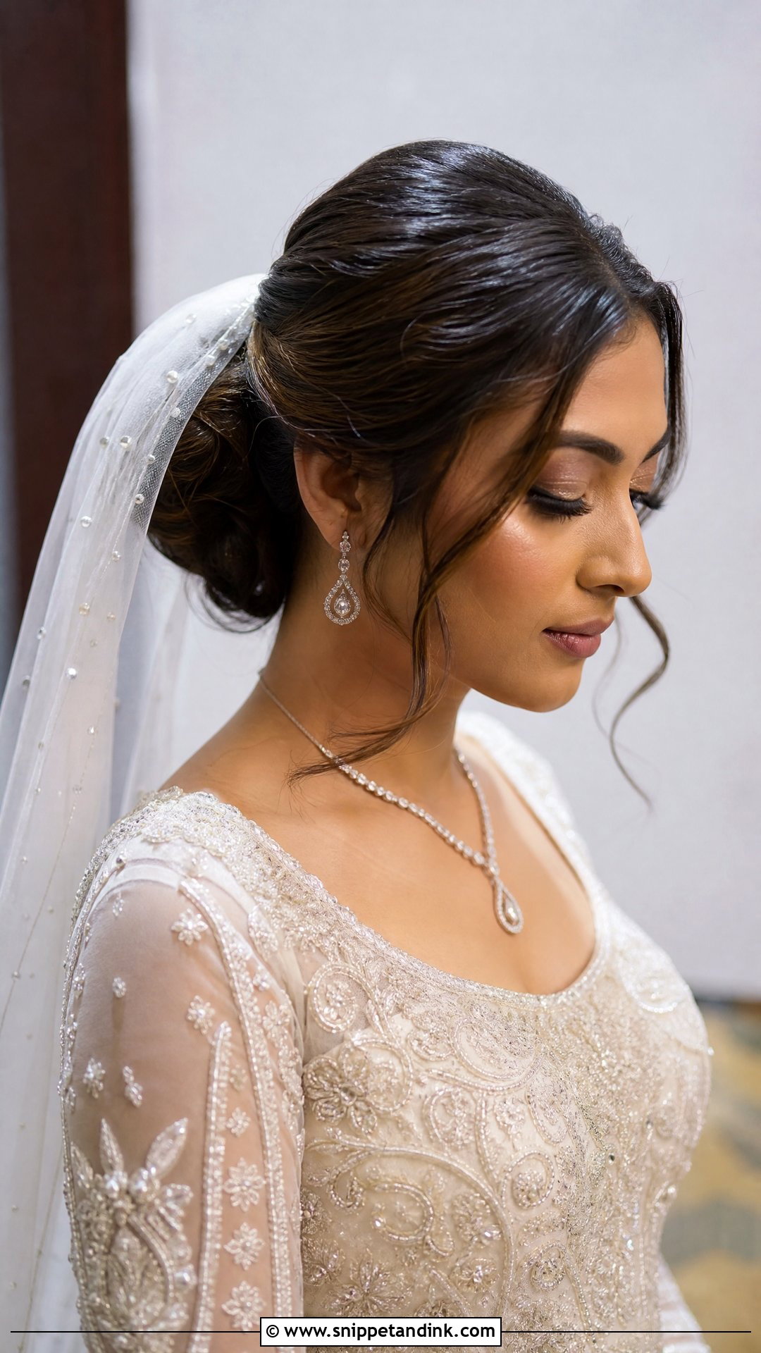 Brunette Bridal Bun With Veil - Snippet and Ink - 15 Brunette Bridal Hairstyles