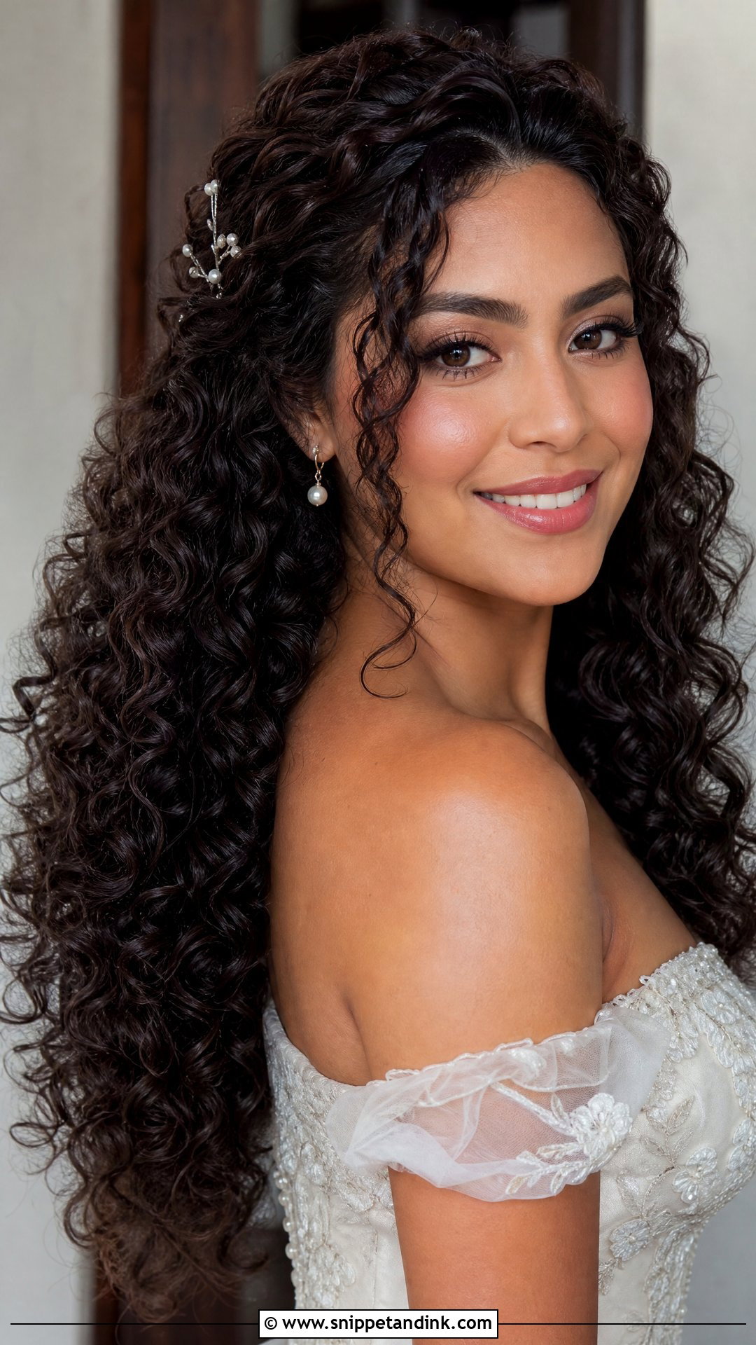 Brunette Bridal Curly Hair Down - Snippet and Ink - 15 Brunette Bridal Hair Down Ideas