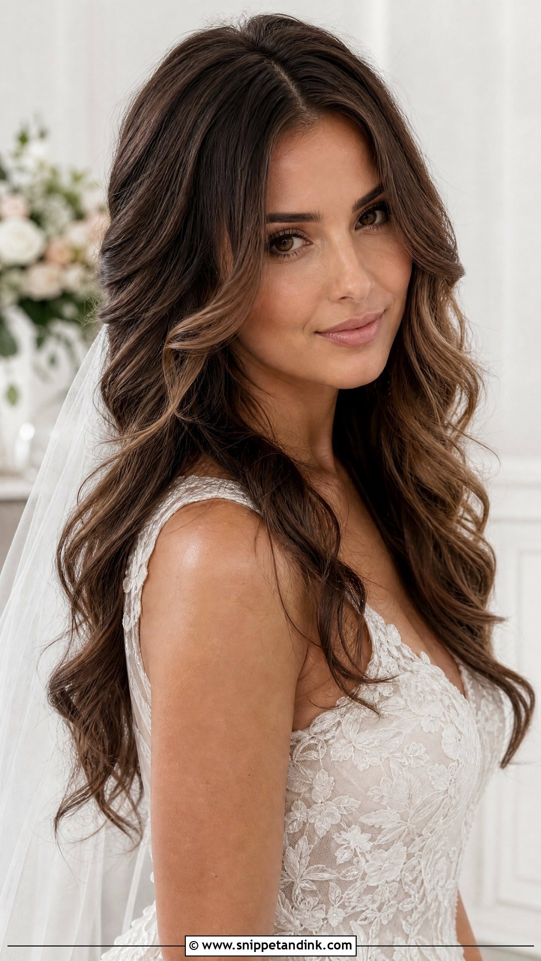 Brunette Bridal Hair Down With Face Framing Layers - Snippet and Ink - 15 Brunette Bridal Hair Down Ideas
