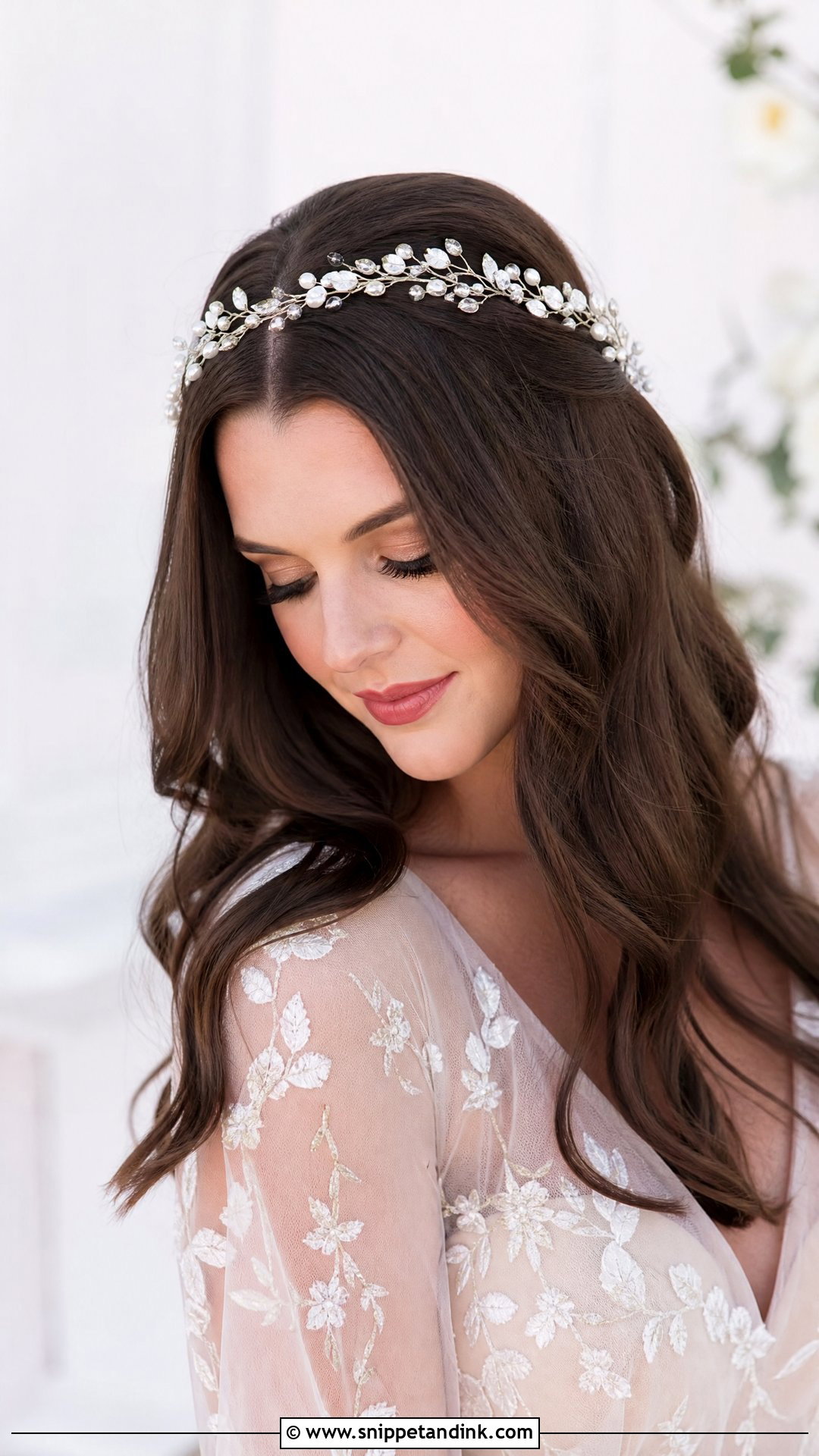 Brunette Bridal Hair Down With Hair Vine - Snippet and Ink - 15 Brunette Bridal Hair Down Ideas