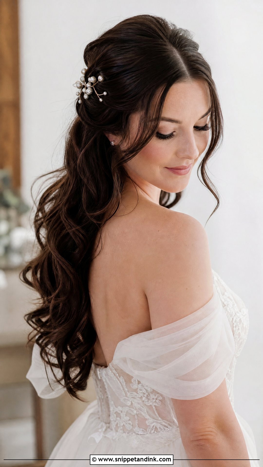 Brunette Bridal Half Up Hair Down - Snippet and Ink - 15 Brunette Bridal Hair Down Ideas