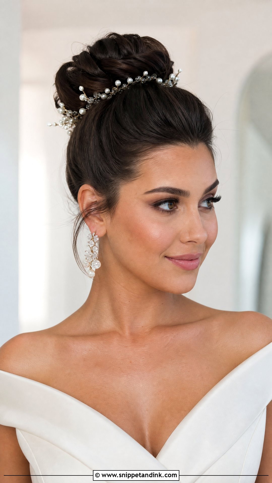 Brunette Bridal High Bun - Snippet and Ink - 15 Brunette Bridal Hairstyles