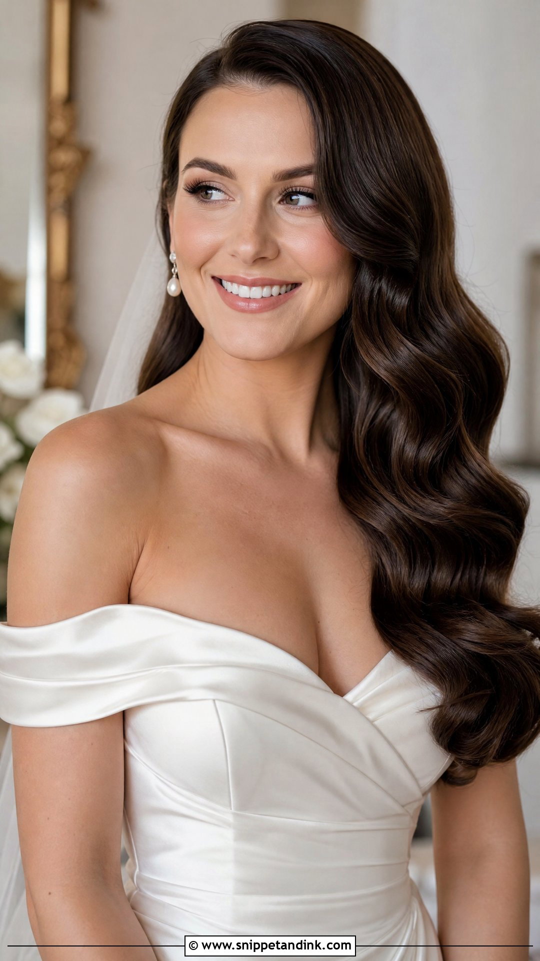 Brunette Bridal Hollywood Waves - Snippet and Ink - 15 Brunette Bridal Hair Down Ideas