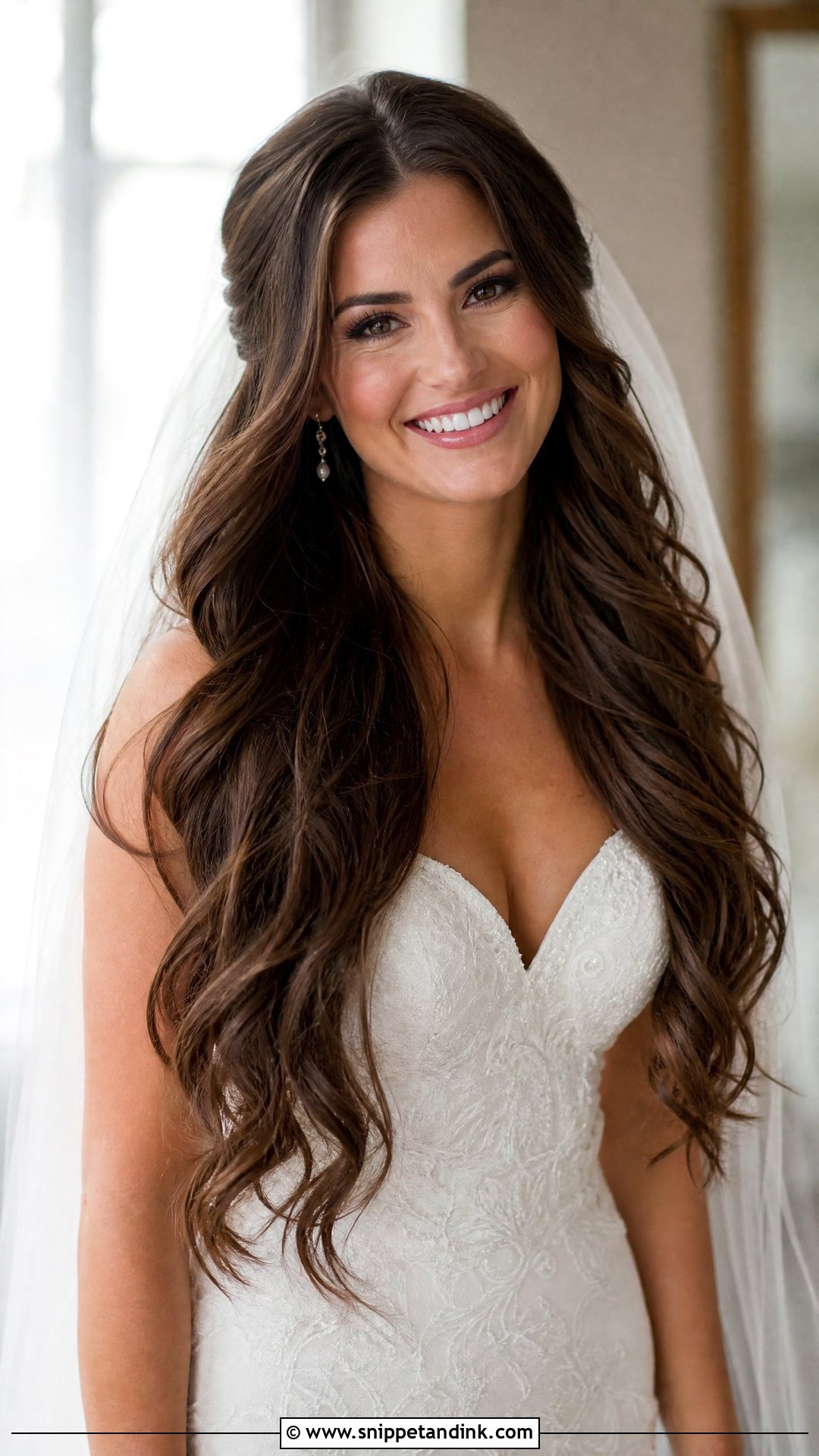 Brunette Bridal Long Hair Down - Snippet and Ink - 15 Brunette Bridal Hair Down Ideas