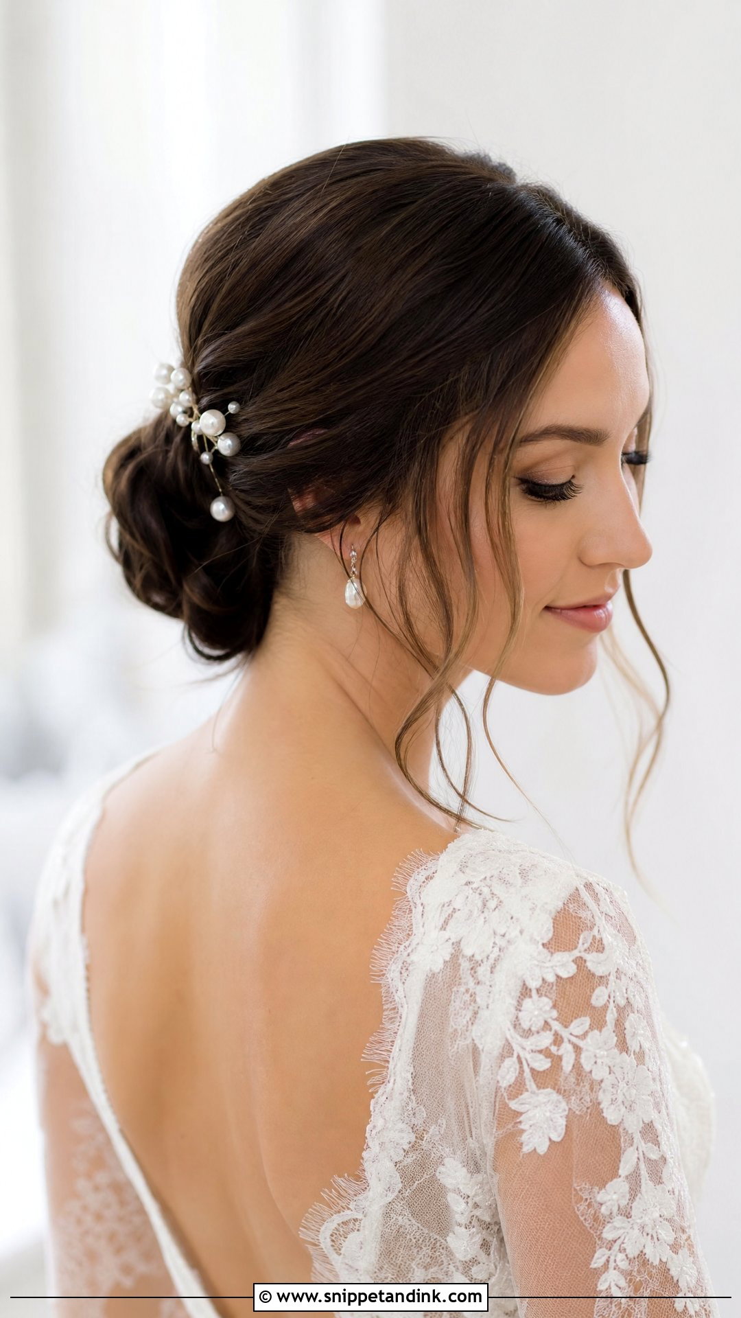 Brunette Bridal Low Bun - Snippet and Ink - 15 Brunette Bridal Hairstyles