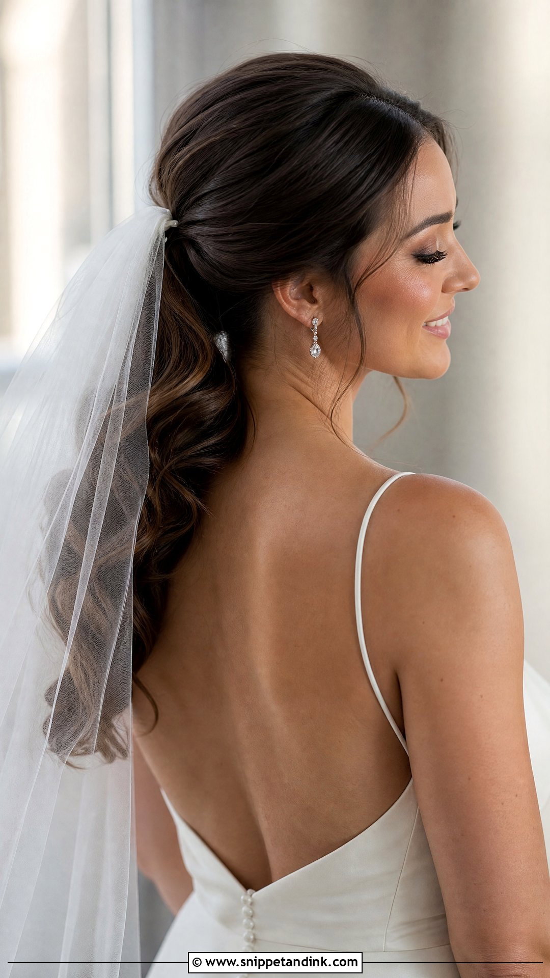 Brunette Bridal Ponytail With Veil - Snippet and Ink - 15 Brunette Bridal Ponytail Hairstyles