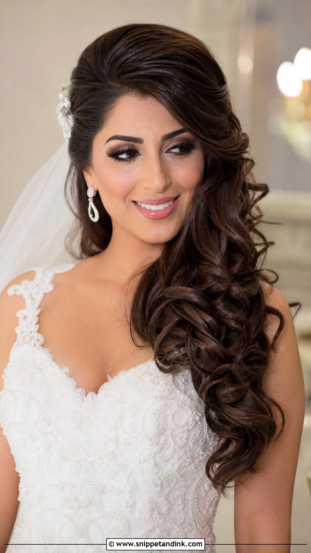 Brunette Bridal Side Swept Curls - Snippet and Ink - 15 Brunette Bridal Hairstyles