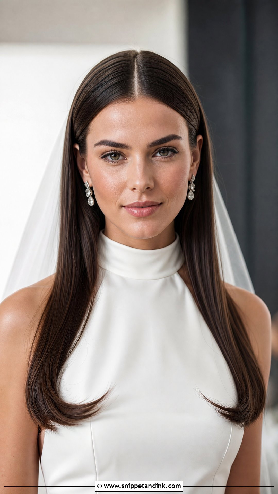 Brunette Bridal Sleek Hair Down - Snippet and Ink - 15 Brunette Bridal Hair Down Ideas