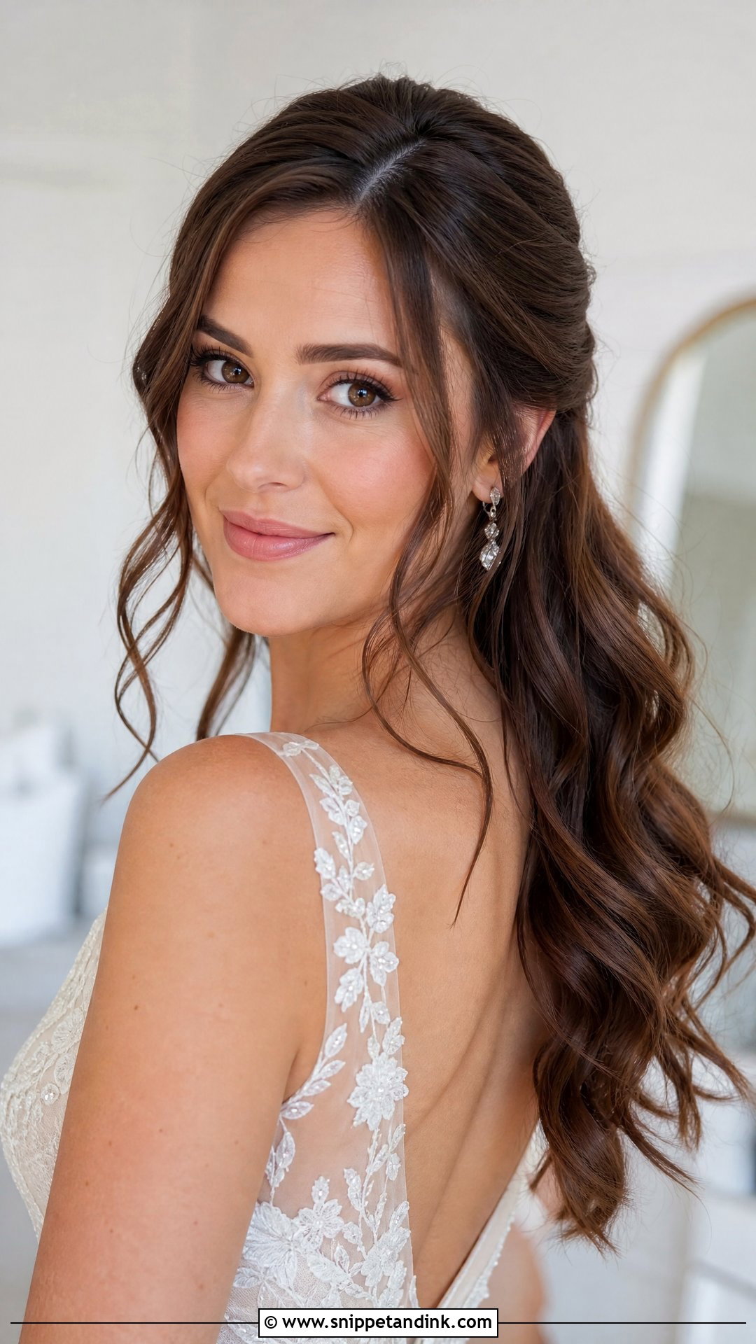 Brunette Bridal Soft Waves - Snippet and Ink - 15 Brunette Bridal Hair Down Ideas