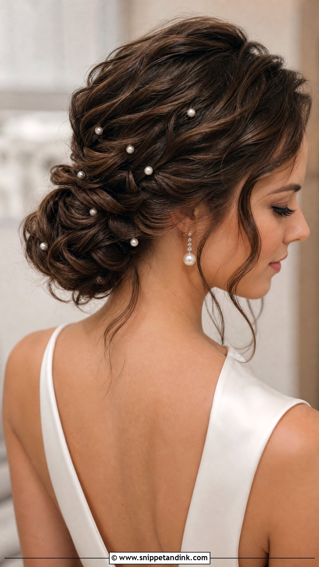 Brunette Bridal Updo With Pearls - Snippet and Ink - 15 Brunette Bridal Hair Updo Ideas