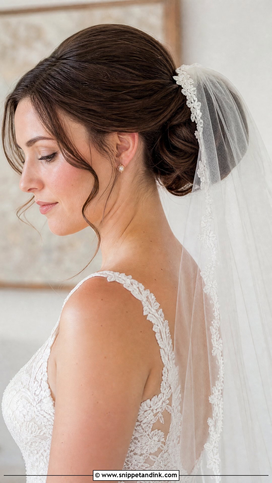 Brunette Bridal Updo With Veil - Snippet and Ink - 15 Brunette Bridal Hair Updo Ideas