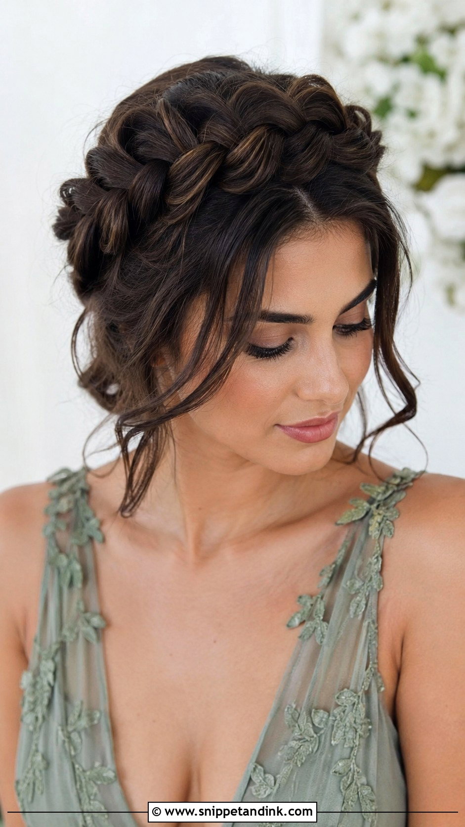 Brunette Crown Braid Bridesmaid Hair - Snippet and Ink - 20 Bridesmaid Hairstyles Brunette
